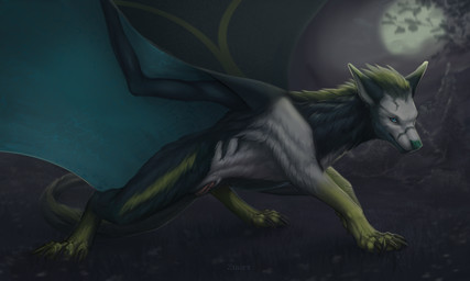 black_body black_fur blue_body blue_eyes blue_fur blue_membrane claws female feral front_vulva fur genitals green_body green_claws green_fur green_mane humanoid_genitalia humanoid_genitalia_on_feral humanoid_vulva humanoid_vulva_on_feral looking_at_viewer mane membrane_(anatomy) membranous_wings night pink_vulva solo vulva white_body white_fur wings conditional_dnp ztalex mythology canid canine dragon furred_dragon furred_scalie hybrid mammal mythological_creature mythological_scalie scalie hi_res