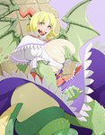 2016 alice_margatroid animal_humanoid big_breasts blonde_hair blue_eyes breast_expansion breast_squish breasts dragon dragon_humanoid expansion female hair hand_on_breast horn huge_breasts humanoid materclaws membrane_(anatomy) membranous_wings mythological_creature mythological_scalie mythology nipple_slip nipples scales scalie short_hair solo squish tongue tongue_out touhou transformation wings