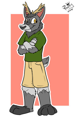 anthro antlers bottomwear clothed clothing eye_scar facial_scar geometric_background horn male paws scar shirt shorts simple_background solo standing t-shirt topwear jd_puppy ra'deer deer mammal 2015 2:3