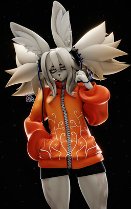anthro big_ears big_hair black_background black_bottomwear black_clothing black_shorts blue_eyes bottomwear clothing dutch_angle eyebrows eyelashes female front_view hair hand_in_pocket heart_nose heart_symbol huge_ears huge_hair inner_ear_fluff jacket orange_clothing orange_jacket orange_topwear pigtails pockets shorts sidelocks simple_background solo thick_eyebrows tied_hair topwear tuft white_body white_hair zipper geodat taiyo_(geodat) lagomorph leporid mammal rabbit 2026 3d_(artwork) absurd_res digital_media_(artwork) hi_res watermark