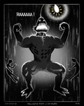 anthro black_background black_body black_skin border bumpy_skin dialogue fist flexing growth lure_(anatomy) male muscular nipples pushing_away screaming sharp_teeth simple_background teeth sharkinthepark anvil_(sharkinthepark) anglerfish fish marine monster sea_monster 2025 absurd_res comic greyscale hi_res monochrome