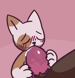 ambiguous_gender animal_genitalia anthro big_penis blush blush_lines bodily_fluids brown_body brown_fur claws cum cum_in_mouth cum_inside duo erection eyes_closed fellatio fur genital_fluids genitals hand_on_penis male male/ambiguous oral orange_body orange_fur paws penile penis pink_background sex sheath simple_background size_difference white_body white_fur gandergeist ambiguous_species domestic_cat felid feline felis mammal aliasing digital_media_(artwork)