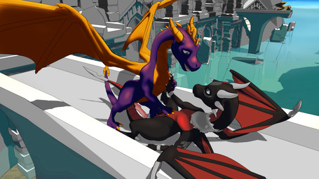 black_body black_scales female feral feral_on_feral genitals green_eyes knot male male/female membrane_(anatomy) membranous_wings open_mouth penis purple_body purple_eyes purple_scales scales tail wings groovelizard activision mythology spyro_the_dragon cynder spyro dragon mythological_creature mythological_scalie scalie 16:9 4k absurd_res hi_res widescreen