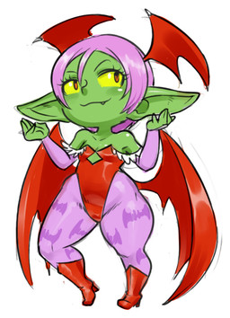 alternate_species armwear bat_wings big_ears boots breasts bridal_gauntlets clothed clothing cosplay cute_fangs eyelashes fangs female flat_chested footwear green_body green_skin hair head_wings high_heeled_boots high_heels hip_wings humanoid_pointy_ears leggings legwear leotard looking_up membrane_(anatomy) membranous_wings not_furry one_fang pink_hair pointy_ears pose red_eyes red_wings shoes short short_female short_hair shortstack simple_background small_breasts smile solo standing teeth thick_thighs unusual_wing_placement white_background wide_hips wings yellow_sclera mario-grant capcom darkstalkers lilith_aensland goblin humanoid 2025 digital_drawing_(artwork) digital_media_(artwork) full-length_portrait portrait sketch