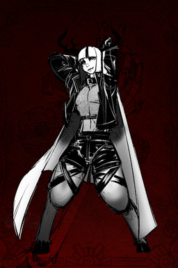 alternative_fashion antlers belt_collar black_highlights bottomwear clothing collar eyeshadow fishnet_clothing fishnet_topwear fur goth hair hands_behind_head highlights_(coloring) hime_cut hooves horn jacket light_body light_skin long_hair looking_at_viewer makeup male midriff shorts smug smug_face solo standing straight_hair straps topwear zerospanda felix_agalith animal_humanoid deer deer_humanoid faun humanoid mammal mammal_humanoid 2:3 absurd_res hi_res
