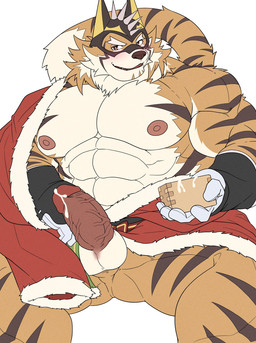 anthro balls barazoku blush bodily_fluids drunk erection genital_fluids genitals male mask muscular muscular_anthro muscular_male nipples pecs penis precum solo substance_intoxication superhero vein veiny_penis m0000rgn lifewonders live_a_hero ryekie_(live_a_hero) felid mammal pantherine tiger hi_res