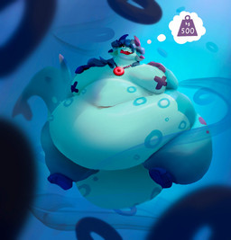 ahegao anthro belly belly_overhang big_belly blue_body blue_hair blue_markings breasts eyelashes female female_anthro front_view fully_submerged hair hair_over_eye huge_belly jewelry looking_pleasured markings metric_unit morbidly_obese morbidly_obese_anthro morbidly_obese_female necklace nipple_tape non-mammal_breasts obese obese_anthro obese_female overweight overweight_anthro overweight_female pasties pendant red_tongue ring_(marking) solo tail tape thick_tail thought_bubble tongue tongue_out underwater water miluinaoxie mythology aquatic aquatic_dragon dragon mythological_creature mythological_scalie scalie 2022 colored cool_colors digital_media_(artwork) digital_painting_(artwork) hi_res painting_(artwork) pictographics