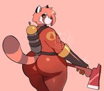 anthro axe big_butt butt femboy male red_eyes simple_background solo tail samirachuni team_fortress_2 valve pyro_(team_fortress_2) sam_(samirachuni) ailurid mammal red_panda absurd_res digital_drawing_(artwork) digital_media_(artwork) hi_res