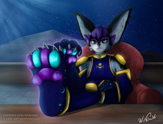 4_toes anthro claws detailed_background enjoying feet foot_fetish foot_grab foot_play gem glowing glowing_body hindpaw magic magic_user male pawpads paws raised_paw smile smirk soles speech_bubble talking_to_another toe_claws toes anthony444333 mammal absurd_res hi_res