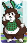 anthro blush bottomless clothed clothing female obese obese_female overweight overweight_anthro overweight_female simple_background solo standing touching_face fawxen animal_crossing nintendo carmen_(animal_crossing) lagomorph leporid mammal rabbit