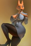 anthro big_breasts biped breasts cleavage clothed clothing female fingers footwear fur huge_breasts looking_at_viewer orange_body orange_fur pupils shoes simple_background smile solo thick_thighs three-quarter_view momo_fox dreamworks the_bad_guys diane_foxington canid canine fox mammal absurd_res hi_res