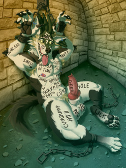animal_genitalia animal_penis anthro anthrofied arrow_pointing_to_armpit arrow_pointing_to_nipple balls barbell_piercing bdsm body_writing bondage bound canine_genitalia canine_penis chain chained degradation erection fur genitals hair humanoid_genitalia humanoid_penis instruction_on_body knot male markings muscular muscular_male nipple_barbell nipple_piercing nipples nude open_mouth open_smile pecs penis piercing public_use restraints smile solo submissive submissive_male tail tally_marks text tongue tongue_out tuft twunk western_tally_marks white_body white_fur writing_on_arm writing_on_balls writing_on_belly writing_on_chest writing_on_face writing_on_foot writing_on_genitals writing_on_leg writing_on_penis writing_on_thigh eddyratt nintendo the_legend_of_zelda twilight_princess link_(wolf_form) canid canine canis mammal wolf absurd_res digital_media_(artwork) english_text hi_res