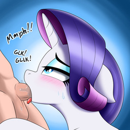 balls bestiality biped blush bodily_fluids duo eyebrows eyelashes fellatio female female_penetrated feral feral_penetrated genitals hair horn human_on_feral human_penetrating human_penetrating_feral interspecies male male/female male_penetrating male_penetrating_female oral penetration penile penis pupils purple_hair saliva sex side_view simple_background text tongue tongue_out white_body vomitvomiting friendship_is_magic hasbro my_little_pony mythology rarity_(mlp) equid equine human mammal mythological_creature mythological_equine unicorn 1:1 hi_res