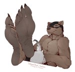 anthro barefoot brown_body claws clothed clothing feathers feet foot_fetish foot_focus foot_on_table fur hair humanoid_feet looking_at_viewer male paws plantigrade simple_background soles solo toe_claws toes wrinkled_feet wrinkles kredri don_solletico bear mammal