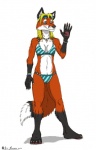 anthro bikini biped black_nose blonde_hair blue_eyes clothed clothing eyewear female hair leg_markings markings skimpy smile socks_(marking) solo standing sunglasses swimwear tail two-piece_swimsuit ace_stryker canid canine fox mammal red_fox true_fox 2012 hi_res