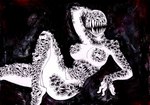 belly_mouth biped duo eyeless fangs female hand_mouth hole_(anatomy) hole_in_chest holes_in_body mouth_on_chest multi_mouth nightmare_fuel nude open_mouth pose sharp_teeth teeth trypophobia white_body parasitedeath humanoid monster 2014 mixed_media monochrome painting_(artwork) pen_(artwork) pinup portrait signature three-quarter_portrait traditional_media_(artwork)