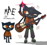 anthro bass_guitar biped black_body black_fur electric_guitar fur guitar male musical_instrument plucked_string_instrument red_eyes small_body solo standing string_instrument 08bitbandit night_in_the_woods mae_borowski domestic_cat felid feline felis mammal 2024 hi_res female_(lore)