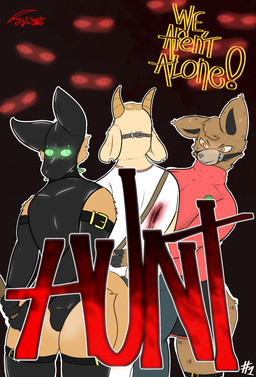 anthro clothed clothing female fur glowing glowing_eyes group hair holidays horn horror_(theme) latex latex_clothing latex_skinsuit male muzzle_(object) muzzled skinsuit smile spikes text tight_clothing trio weapon wide_hips wounded furr3ak halloween bovid canid canine caprine fox goat hyena mammal absurd_res digital_media_(artwork) hi_res