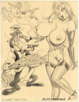 anthro armwear breasts cigarette clothing elbow_gloves erection female genitals ghost_tail gloves gun handwear harp male musical_instrument nipples plucked_string_instrument ranged_weapon string_instrument torn_clothing vulva weapon julius_zimmerman disney who_framed_roger_rabbit jessica_rabbit toon_patrol wheezy human mammal mustelid musteline true_musteline weasel monochrome