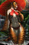 abs anthro bikini breasts clothed clothing detailed_background eyewear female lens_flare muscular muscular_female navel side-tie_bikini side-tie_clothing string_bikini stripes sunglasses swimwear thigh_gap tied_bikini tied_clothing two-piece_swimsuit water waterfall whiskers momobeda dreamworks kung_fu_panda master_tigress felid mammal pantherine tiger detailed hi_res