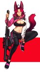 barrett_m82 big_breasts breasts eyewear female glasses gun hair midriff ranged_weapon red_eyes red_hair rifle round_glasses simple_background sniper_rifle solo streetwear techwear weapon pgm300 humanoid mammal absurd_res digital_media_(artwork) hi_res shaded signature