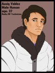 absurd_res ausig_valdez_(backlash91) backlash91 black_border black_hair blue_eyes border clothed_male clothing conditional_dnp hair hi_res human human_only male mammal not_furry solo stated_age winter_clothing