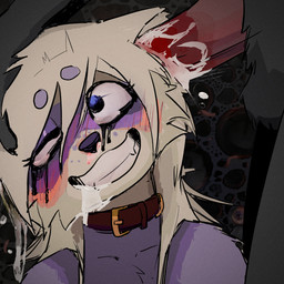anthro balls black_body black_fur blonde_hair blood blood_from_ear blush bodily_fluids collar cross-eyed cum cum_from_ear cum_from_eyes cum_from_mouth cum_from_nose cum_in_ear cum_in_mouth cum_in_nose cum_inside ear_penetration freckled_face freckles fur genital_fluids genitals gore hair long_hair looking_pleasured looking_up makeup male male_penetrating mascara mindfuck multicolored_body multicolored_fur nosebleed open_mouth open_smile penetration penile penile_penetration penis purple_body purple_fur red_collar running_makeup running_mascara simple_background smile solo trypophobia white_body white_fur androserum lamapola vinea_(lamapola) domestic_ferret mammal mustelid musteline true_musteline weasel worm 1:1 2026 absurd_res digital_media_(artwork) hi_res portrait nonbinary_(lore)