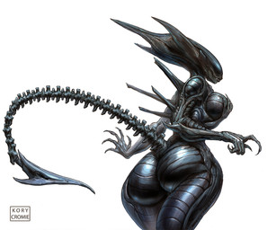 anthro big_butt black_body breasts butt claws female hand_on_breast multi_arm multi_limb nude solo spikes tail thick_thighs wide_hips kory_cromie alien_(franchise) alien xenomorph xenomorph_queen hi_res