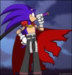 5_fingers anthro black_nose blue_hair cloak clothed clothing cosplay fingers fur gloves hair handwear katana male melee_weapon simple_background solo sword tattoo weapon white_clothing white_gloves white_handwear verona7881 sega sonic_the_hedgehog_(series) tengen_toppa_gurren_lagann kamina_(gurren_lagann) sonic_the_hedgehog eulipotyphlan hedgehog mammal crossover