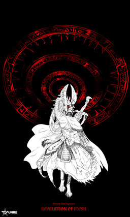 anthro black_background female glowing glowing_eyes magic_user mastectomy_scar red_magic scar simple_background solo text tyunre ombrelune raisa_vharr_gres lagomorph mammal 3:5 absurd_res black_and_white english_text hi_res monochrome sketch
