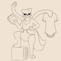 2_tails anthro diaper holding_diaper male multi_tail smile solo standing tail touching_diaper changed_(video_game) ruffle_(rufflemaker) squid_dog_(changed) canid canine mammal