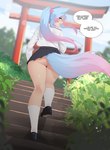 anthro blue_hair breasts clothed clothing female hair long_hair pink_hair rear_view solo tail text luxurias vshojo vtuber silvervale animal_humanoid canid canid_humanoid canine canine_humanoid humanoid mammal mammal_humanoid absurd_res english_text hi_res