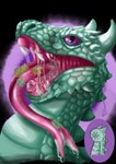 ambiguous_gender bodily_fluids candy dessert feral food forked_tongue gummy_(food) gummy_bear_(food) horn long_tongue meme_face open_mouth purple_eyes saliva saliva_on_tongue saliva_string sharp_teeth solo spikes spikes_(anatomy) teeth tongue paranoidlamb mythology dragon hybrid mythological_creature mythological_scalie reptile scalie snake absurd_res alpha_channel hi_res meme