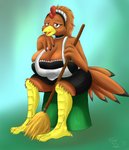 anthro big_breasts breasts broom cleaning_tool clothing curvy_figure feathers female huge_breasts maid_uniform non-mammal_breasts solo tail tail_feathers thick_thighs uniform wide_hips vant_talon ruthie_(grimmagent) avian bird chicken galliform gallus_(genus) phasianid rhode_island_red absurd_res hi_res