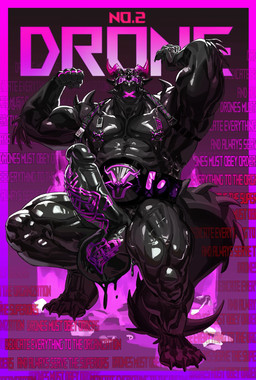 2_horns abs anthro balls bdsm belt bent_leg big_balls big_penis biped black_body black_latex championship_belt clothing condom_suit corruption drone dronification erection flexing flexing_bicep flexing_both_biceps foreskin genitals goo_transformation horn humanoid_genitalia humanoid_penis hypnotic_visor latex latex_clothing latex_skinsuit male muscular muscular_male nipples open_mouth pecs penis penis_cuff retracted_foreskin shocked skinsuit solo standing submissive submissive_male tentacles text tight_clothing transformation zentai luke_c419 mythology dragon mythological_creature mythological_scalie scalie cover english_text hi_res magazine_cover
