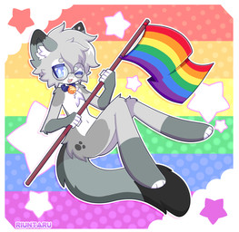 anthro bell bell_collar blep blue_collar blue_eyes clothed clothing collar dipstick_ears dipstick_fingers dipstick_tail dipstick_toes ear_markings eyewear femboy flag flag_(object) fur glasses gold_bell grey_body hair holding_object lgbt_pride looking_at_viewer male markings multicolored_ears navel one_eye_closed pattern_background pride pride_color_flag pride_colors round_glasses simple_background sitting six-stripe_rainbow_pride_colors smile solo spots spotted_markings star tail tail_markings tongue tongue_out tuft wink winking_at_viewer riuntaru lgbt_pride_month nixuelle domestic_cat egyptian_mau felid feline felis mammal 2026 animated digital_media_(artwork) hi_res