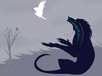 ambiguous_gender duo feathered_wings feathers feral fur grass leaf plant simple_background sitting tree unsigned wings kardinaluz avian mammal species_request 4:3