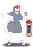 anthro beverage big_breasts big_butt breasts butt clothing coffee eyewear female footwear glasses hand_on_hip hat headgear headwear jewelry looking_at_viewer necklace simple_background solo thick_thighs wide_hips photolol.03 my_talking_angela talking_tom_and_friends talking_angela felid feline mammal flat_colors hi_res