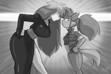 big_breasts breast_size_difference breasts clothed clothing dress duo eye_contact female flannel fur hair huge_breasts looking_at_another short_snout size_difference small_breasts tail wide_hips shonuff ghoul_school hanna-barbera mythology scooby-doo_(series) sibella_dracula winnie_werewolf_(ghoul_school) canid canine mammal mythological_canine mythological_creature vampire werecanid werecanine werecreature werewolf 2017 greyscale monochrome