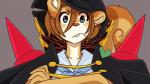 anthro blue_eyes brown_hair clothing female goku_uniform hair hat headgear headwear looking_at_viewer simple_background solo olisoli kill_la_kill studio_trigger mako_mankanshoku mammal rodent sciurid tree_squirrel 16:9