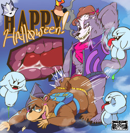 ahegao anal anal_penetration anthro armpit_fetish armpit_hair backpack balls belly bodily_fluids body_hair brown_body brown_fur clothing cum duo ectoplasm fur genital_fluids genitals hat headgear headwear holidays humanoid_genitalia humanoid_penis jockstrap looking_pleasured male male/male male_penetrated male_penetrating male_penetrating_male muscular muscular_male musk non-mammal_balls overweight overweight_male penetration penis precum sex underwear underwear_sex unusual_bodily_fluids unusual_genital_fluids unusual_precum el_booki banjo-kazooie halloween mario_bros nintendo rareware star_fox banjo_(banjo-kazooie) wolf_o'donnell bear boo_(mario) canid canine canis mammal wolf 2020 absurd_res crossover hi_res