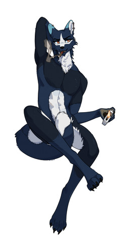 4_toes anthro biped black_claws black_eyebrows black_nose blue_body blue_ear_tips blue_ears blue_fur blue_markings cheek_tuft christian_cross christian_symbol cigar cigar_in_mouth cigarette claws convenient_censorship covering covering_crotch cross cross_(marking) crossed_legs dipstick_ears ear_markings ear_piercing ear_ring eyebrows facial_tuft fangs feet fire fur gold_(metal) gold_jewelry head_tuft holding_lighter holding_object jewelry larger_male lighter lit_cigar long_tail looking_aside male male_anthro markings multicolored_ears neck_tuft nude nude_anthro nude_male object_in_mouth open_mouth orange_eyes piercing presenting_armpit religion religious_symbol ring_piercing simple_background size_difference slim slim_anthro slim_male smoke smoking smoking_cigar snout solo surgical_suture tail tail_between_legs tall teeth toe_claws toes tongue tuft white_background white_body white_fur white_markings white_sclera nulia christianity luzenith_lawchi canid canine canis dire_wolf mammal prehistoric_species wolf 2026 digital_drawing_(artwork) digital_media_(artwork) hi_res shaded