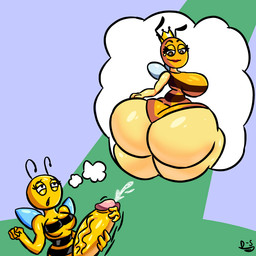 anthro big_butt big_penis bodily_fluids bubble_butt butt cum female genital_fluids genitals gynomorph huge_butt huge_penis humanoid_genitalia humanoid_penis intersex masturbation penile penile_masturbation penis solo thought_bubble commander_dead_star lena_the_bee arthropod bee hymenopteran insect 1:1
