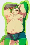 belly black_nose bulge clothing green_body kemono live male moobs nipples overweight overweight_male solo underwear undressing heylaw21 lifewonders live_a_hero mokdai canid canine canis domestic_dog mammal 2023 absurd_res hi_res