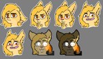 >:3c anthro blush brown_eyes female fur lighter long_ears solo sticker yellow_body yellow_fur yaveton kona_biralla hybrid mammal hi_res