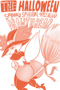 accessory anthro anthrofied boots bow_(feature) bow_accessory bow_ribbon breasts broom butt cleaning_tool clothing female footwear furgonomics hat headgear headwear holidays legwear looking_back magic_user nipples pokemorph ribbons shoes simple_background solo stockings tail tail_accessory tail_bow tail_ribbon white_background witch witch_hat lonbluewolf halloween nintendo pokemon canid canine delphox generation_6_pokemon mammal pokemon_(species) 2:3 hi_res monochrome red_and_white
