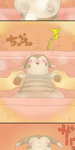 :3 ambiguous_gender assisted_bathing basic_sequence bath blush dripping duo feral fluffy fur humor linear_sequence looking_at_viewer naturally_censored partially_submerged pawpads paws solo_focus steam text three_frame_image three_frame_sequence water wet gokiburosu nintendo pokemon furret generation_2_pokemon human mammal mustelid pokemon_(species) comic hi_res japanese_text long_image sequence tall_image