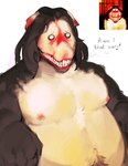 anthro anthrofied barazoku black_body black_fur black_hair body_hair countershade_fur countershade_torso countershading fur hair happy_trail male musclegut muscular nightmare_fuel nipples noseless pecs snout solo teeth white_body white_fur kogito creepypasta smile.dog canid canine canis domestic_dog mammal monster absurd_res digital_media_(artwork) digital_painting_(artwork) hi_res reference_image