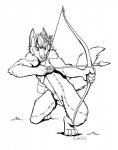 animal_genitalia archer arrow_(weapon) balls bow_(weapon) genitals male nude quiver_(object) ranged_weapon sheath solo weapon cirruskitfox canid canine canis coyote mammal hi_res monochrome