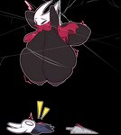 big_breasts breast_focus breasts duo female huge_breasts male male/female stuck lightningfire12 hollow_knight team_cherry hornet_(hollow_knight) the_knight_(hollow_knight) arthropod humanoid vessel_(species) alpha_channel